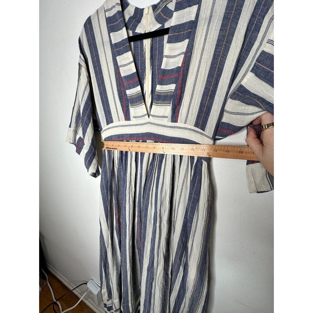 Three Graces London Ferrer Tan Blue Red Stripe Short Cuff Sleeve V-Neck Dress 10 - Picture 16 of 16